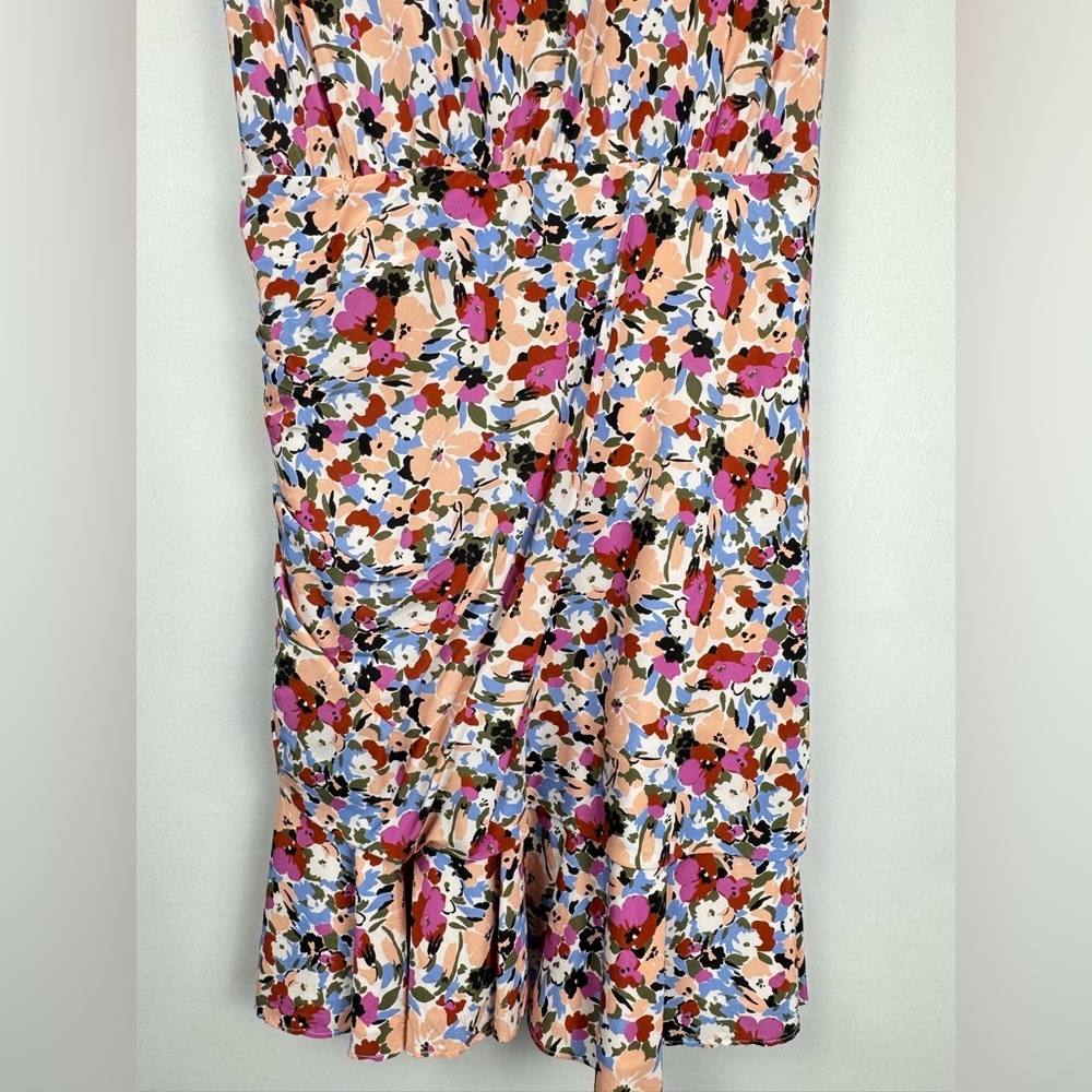 Veronica Beard Marla Ruched Floral Dress Short Flutter Sleeves Silk Blend Size 4 - Picture 12 of 16